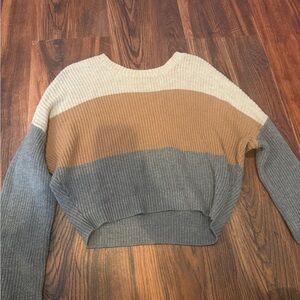 Hollister Cream and Brown Crew Neck Sweater Cozy Knit